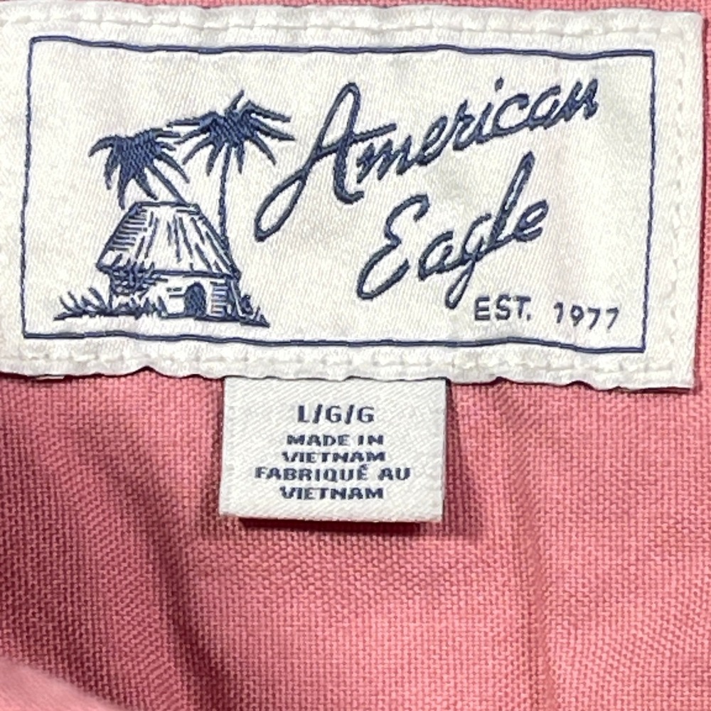 American Eagle Outfitters Men's Large Button Down Short Sleeve Shirt Pink Ombre - Picture 6 of 9